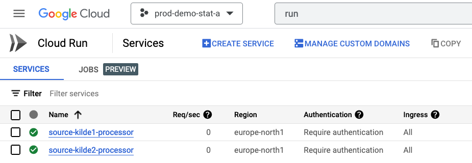 Cloud Run dashboard